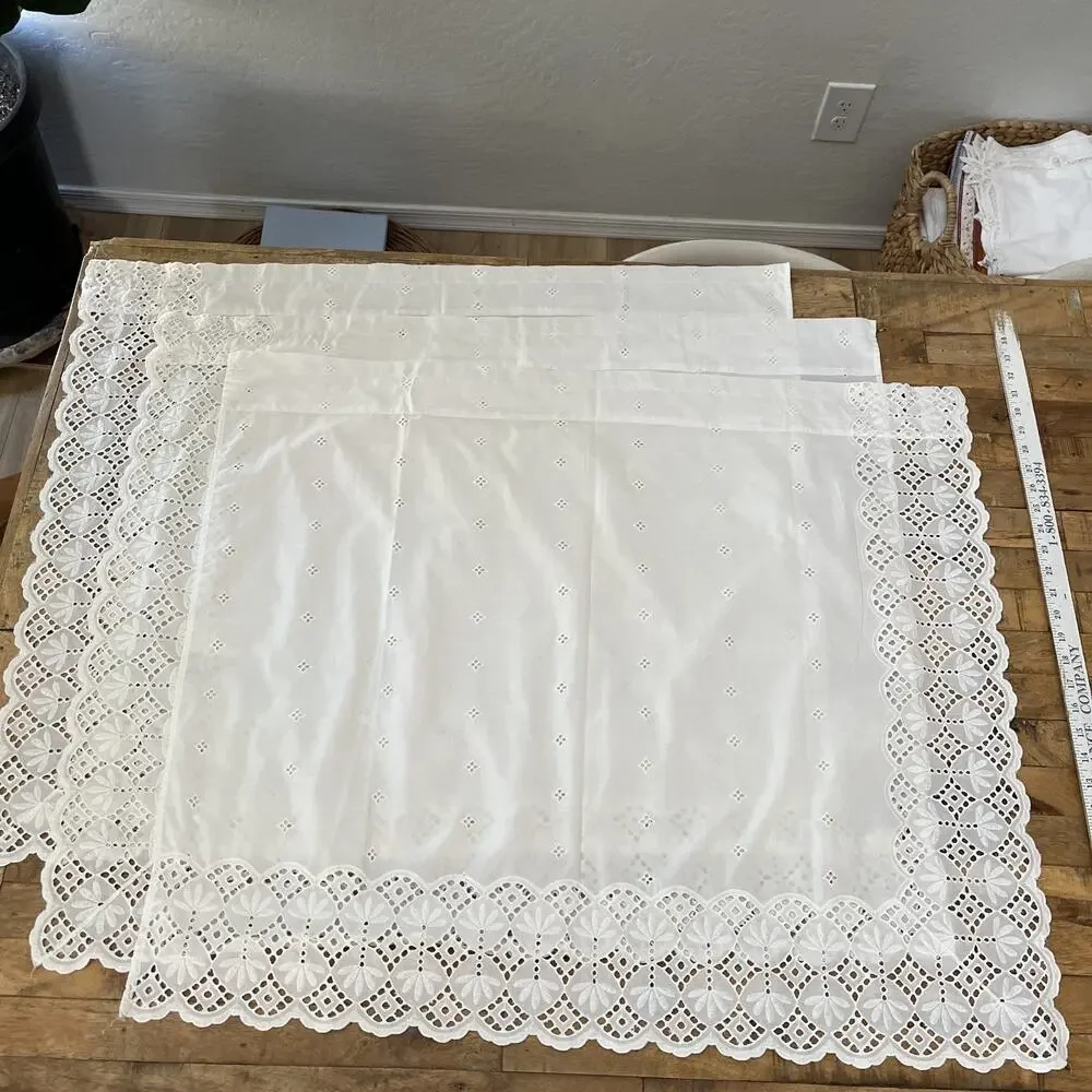 Vintage 3 Curtain Panels Sheer Lace Off White 32